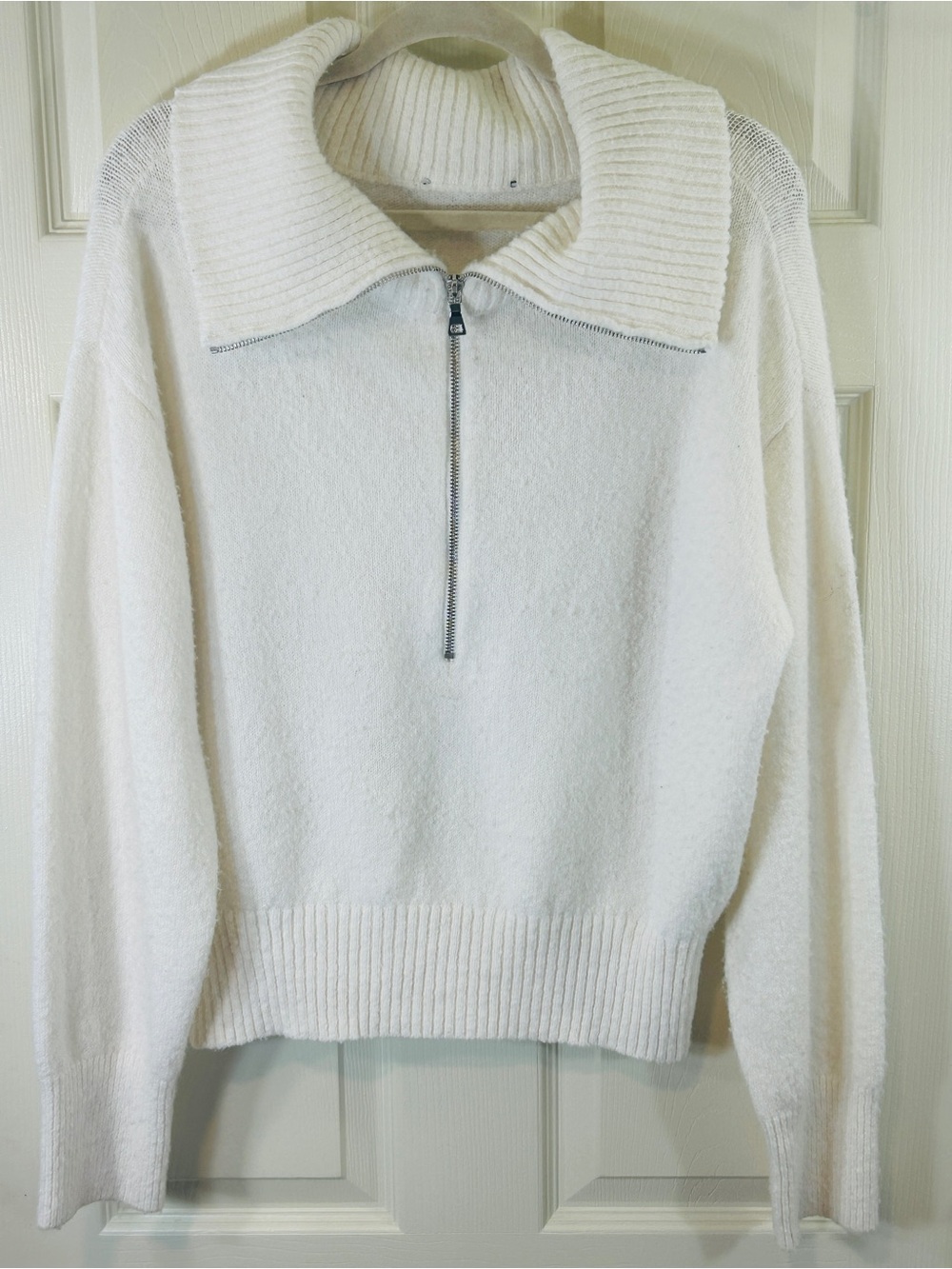 Cozy Half-Zip Crewneck Sweater in White